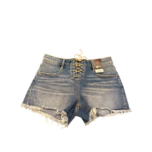 No Boundaries Juniors Size 5 Lace Up Denim Shorts Western Boho Summer Spring - Picture 1 of 4